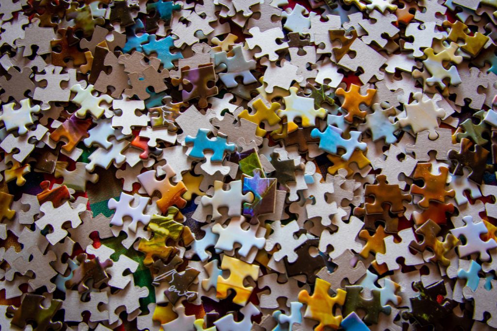 A pile of puzzle pieces for cognitive activities for the elderly